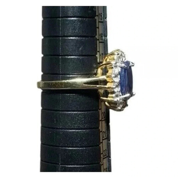 Vintage Natural Sapphire and Topaz Halo Ring Size 8 Sterling Silver 925 - Picture 4 of 7